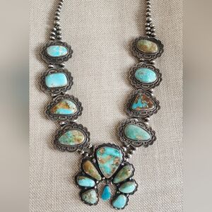 RARE Navajo Made Sunshine Reeves Royston Squash Blossom Turquoise Necklace